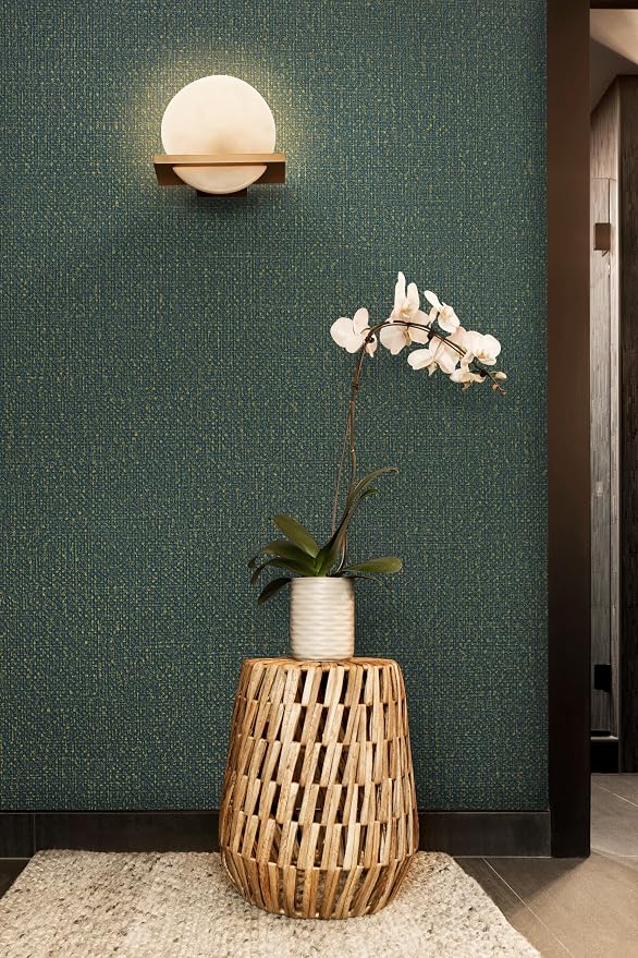 Guvana Grasscloth Peel and Stick Wallpaper Green/Gold Textured Contact Paper - Image 2