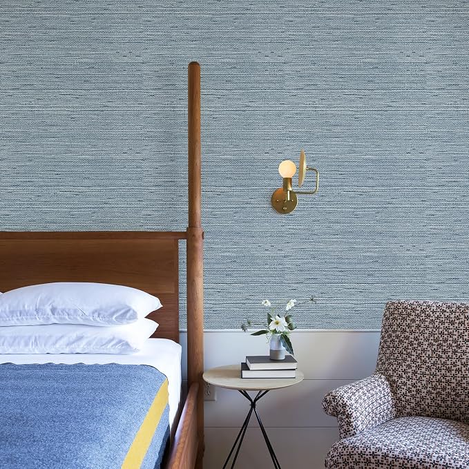 HueBurst Grasscloth Peel and Stick Wallpaper 17.3" x 394" Blue Textured - Image 7