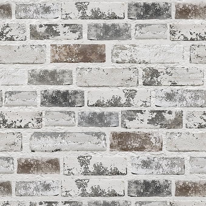 Brick Wallpaper Peel and Stick Wallpaper 17.3"x78.8" Grey and White 3D Brick by PeonyQueen