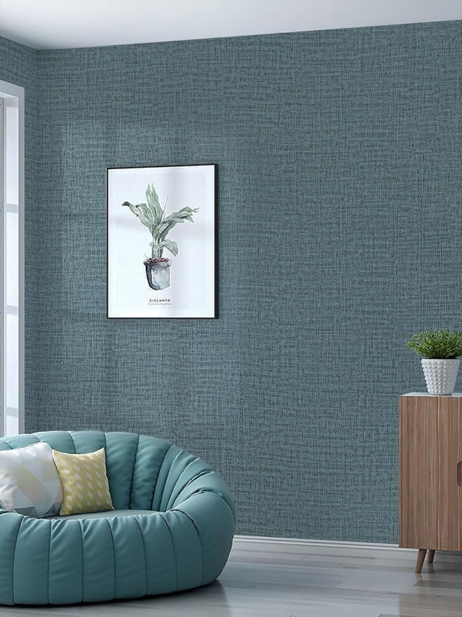Guvana Grasscloth Peel and Stick Wallpaper Blue Textured Contact Paper Modern - Image 6