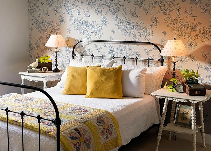 Froluya Cream White and Blue Floral Wallpaper Peel and Stick Wallpaper - Image 4