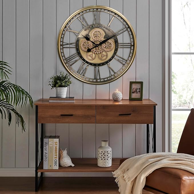 CLXEAST 28 Inch Gold Moving Gear Wall Clock - Image 6