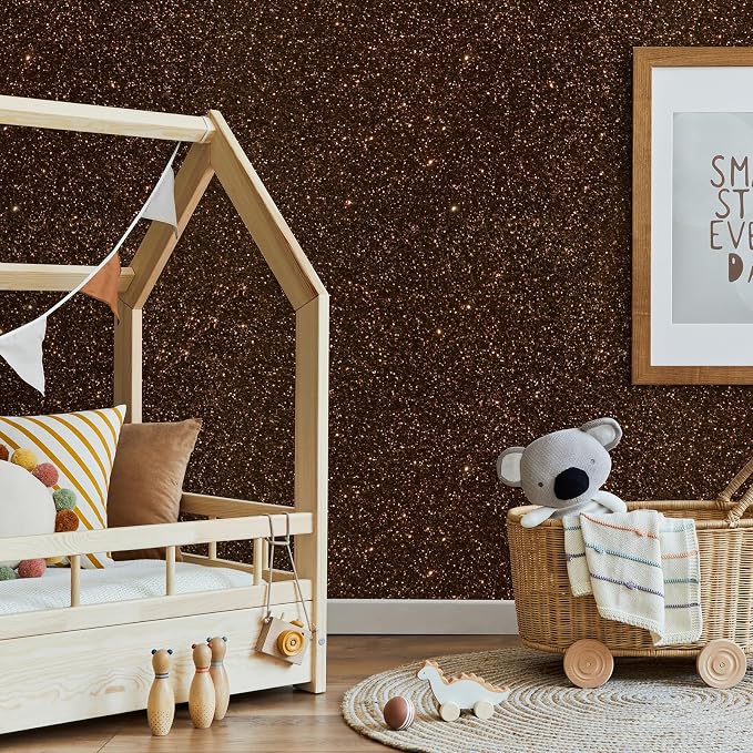 CHIHUT Dark Brown Glitter Wallpaper Peel and Stick Sparkle Glitter Contact - Image 2