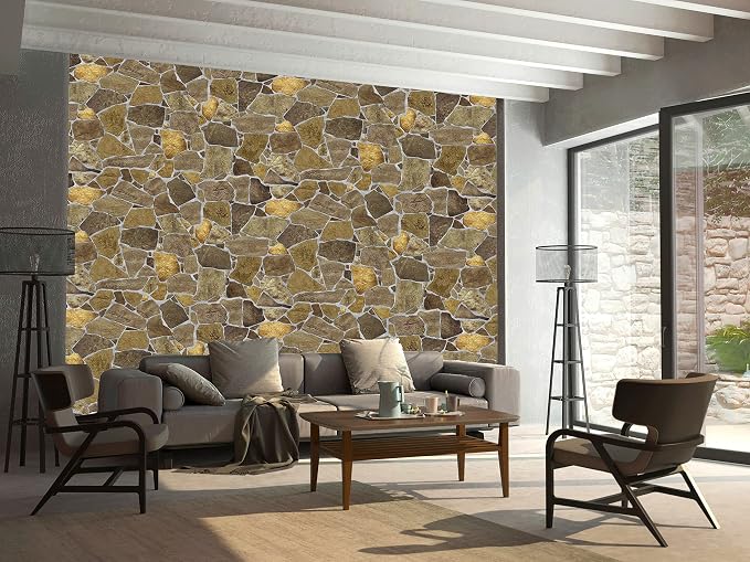 Dundee Deco 3D Wall Panels Faux Stone PVC Brown, 3.2 ft X 2.1 ft, Interior - Image 3