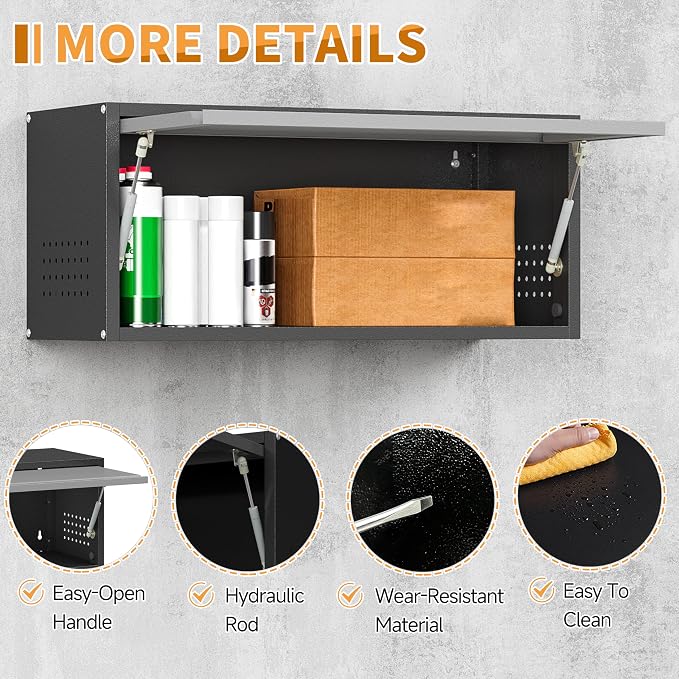 Metal Garage Wall Cabinet with Up-Flip Door, Wall-Mounted Steel Storage Cabinet - Image 5