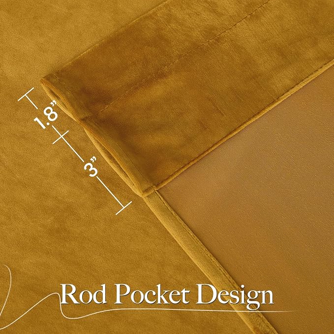 NICETOWN Mustard Gold Velvet Curtains Long Drapes, Living Room Office Luxury - Image 6