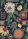 Simon&Siff Boho Peel and Stick Wallpaper, 17.3" x 80" Blue Sun Floral Retro by SimonSiff