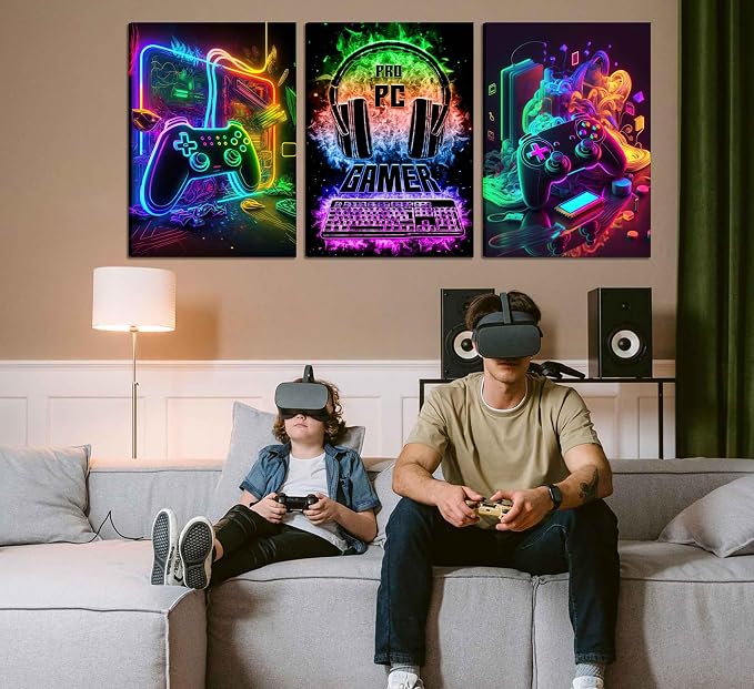 3Pcs Cool Gaming Wall Art Retro Video Gamer watercolor Posters Pictures - Image 4