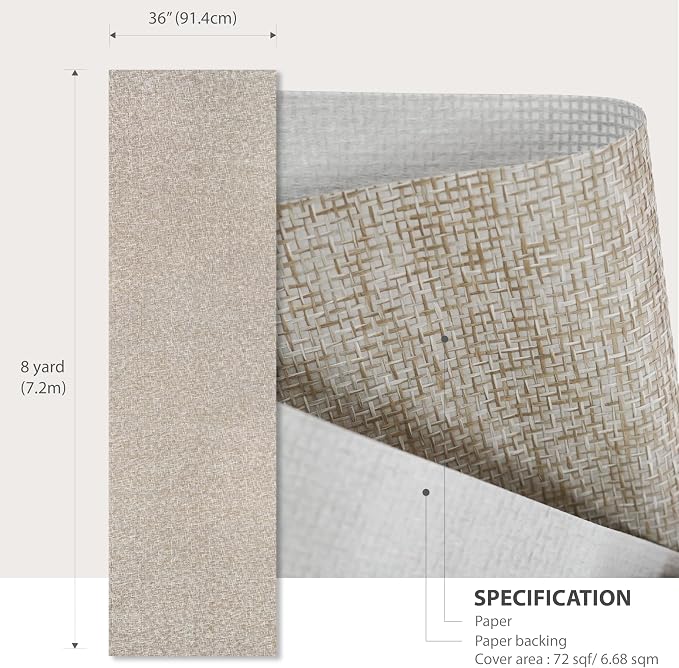 Ansehan Wallcovering W010103 Cosmo Collection 36" W x 8 Yard L, Natural Paper - Image 7
