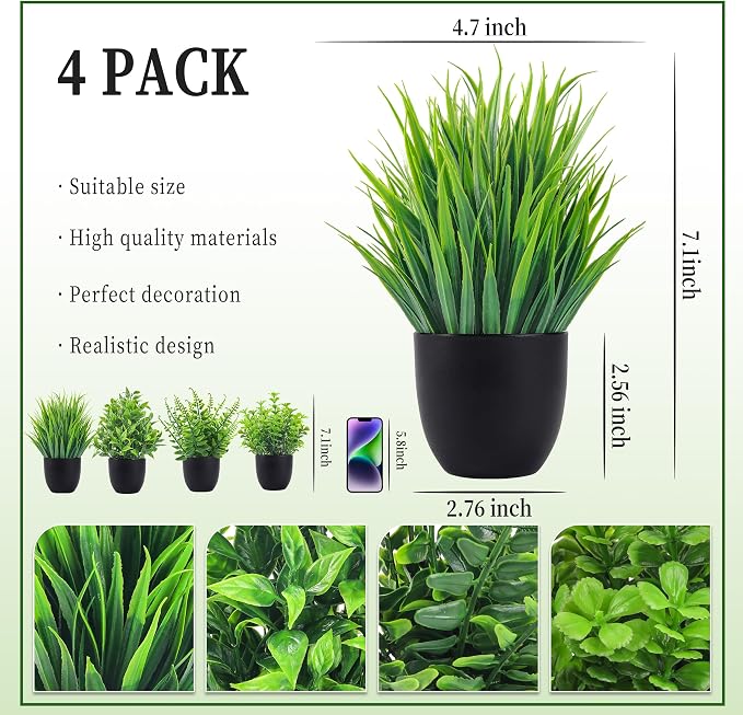 Der Rose Fake Plants 4 Packs Artificial Plants Small Faux Plants Black Bathroom - Image 3