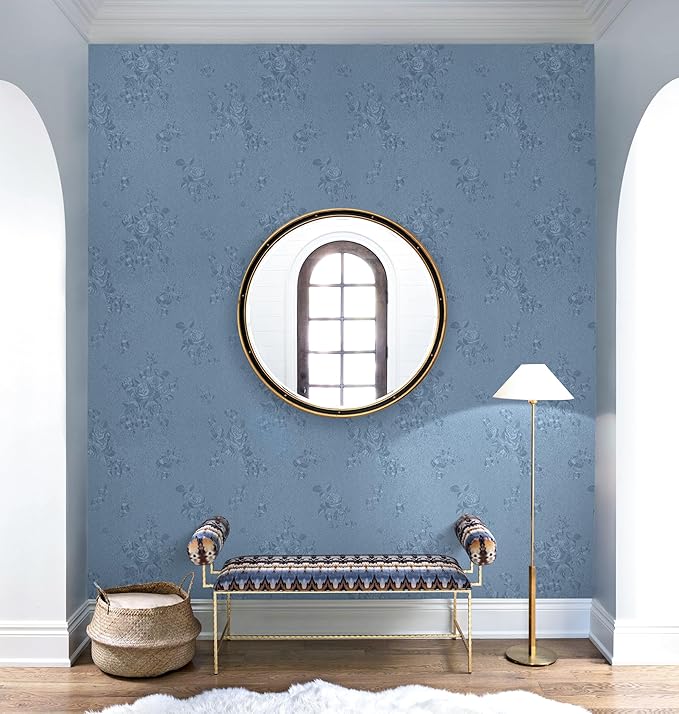 Erfoni 197"x17.7" Grey Blue Peel and Stick Wallpaper Thicken Floral Embossed - Image 5