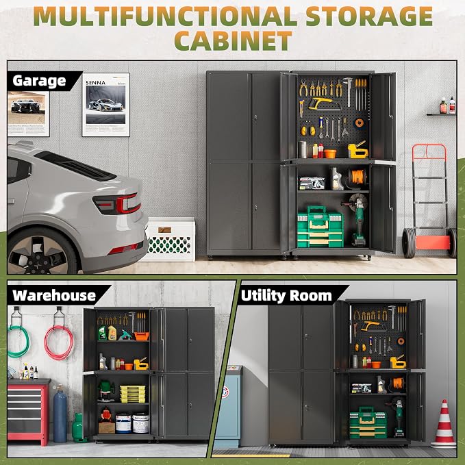Garage Storage Cabinet with Wheels, Lockable Metal Storage Cabinet - Image 7