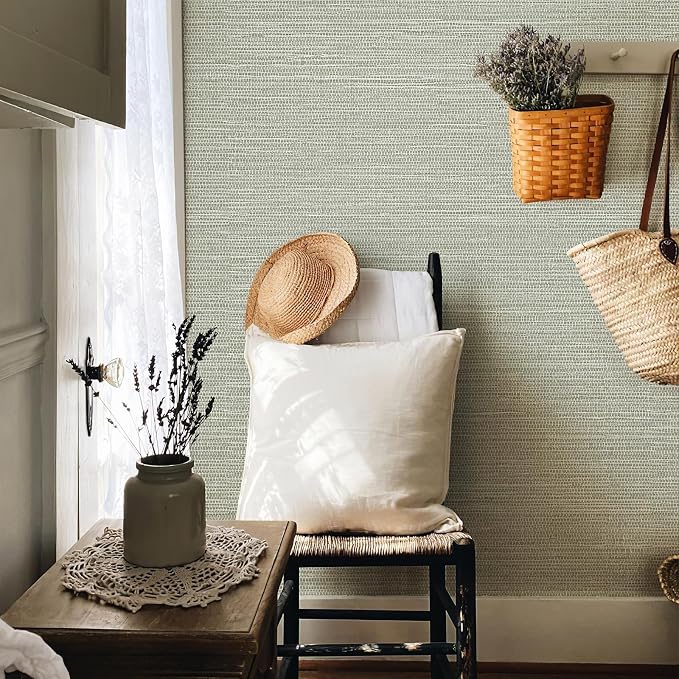 JiffDiff Grasscloth Wallpaper Peel and Stick Cream Grassweave Peel & Stick - Image 2
