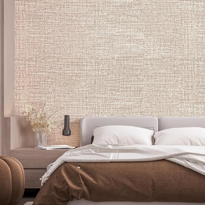 Khaki Grasscloth Peel and Stick Wallpaper 17.3"x120" Faux Linen Textured - Image 8