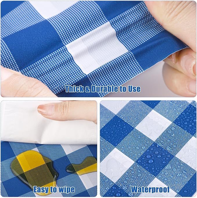 Kochorie 54 Inch x 300 Ft Blue Checkered Plastic Table Cloth Roll Disposable - Image 3