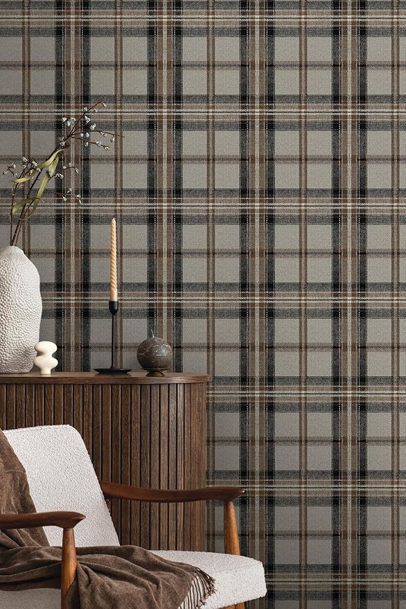 NextWall Harry & Grace Herringbone Plaid Premium Matte Non-Woven Peel and Stick - Image 2