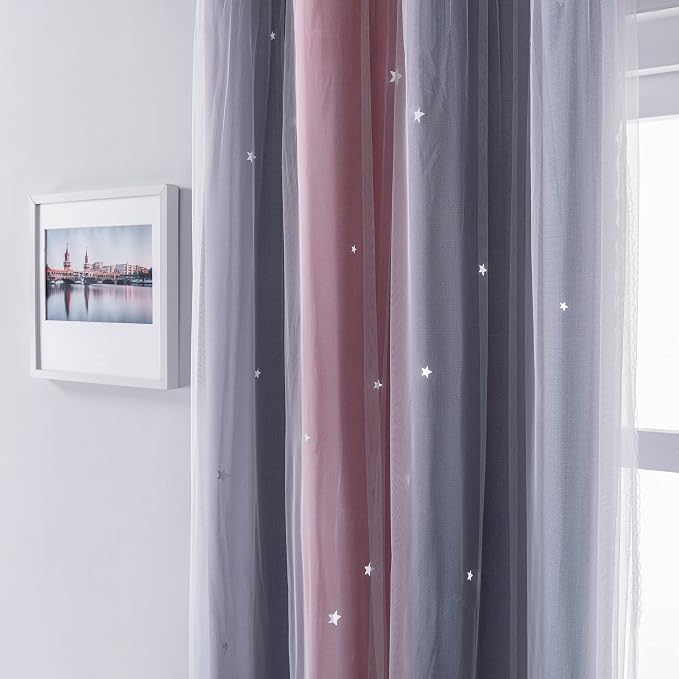 XiDi Curtains for Bedroom Decor, Rainbow Pink-Grey-34-45 - Image 2