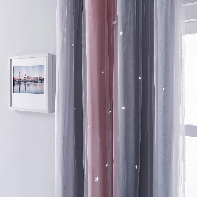 XiDi Curtains for Bedroom Decor, Rainbow Pink-Grey-34-54 - Image 2