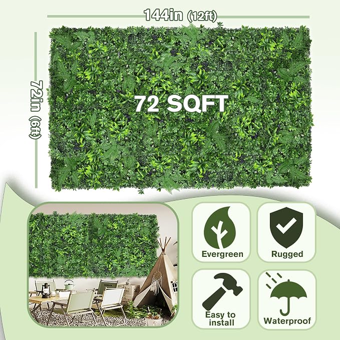 Artificial Green Boxwood Grass Wall Roll: 72"x144" UV Protected Ivy Privacy - Image 2