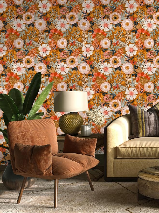 HAOKHOME Boho Peel and Stick Wallpaper Floral Wall Paper Removable - Image 3