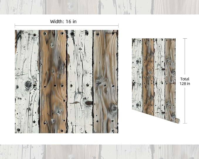 FLFK Wood Wallpaper Peel and Stick Gray-White and Brown Shiplap Wall Paper - Image 2