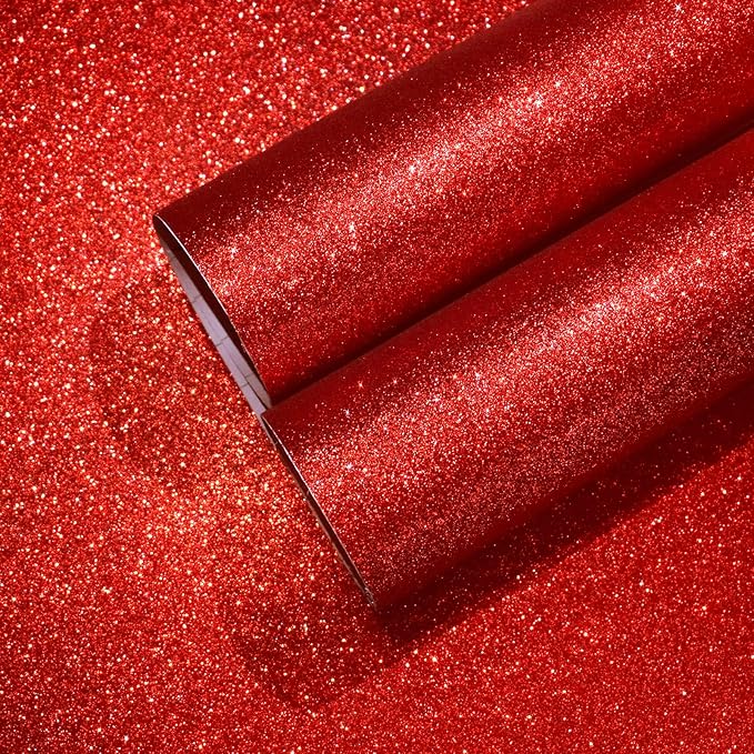 CHIHUT Red Glitter Wallpaper 15.7''x100'' Sparkle Glitter Fabric Peel and Stick by CHIHUT