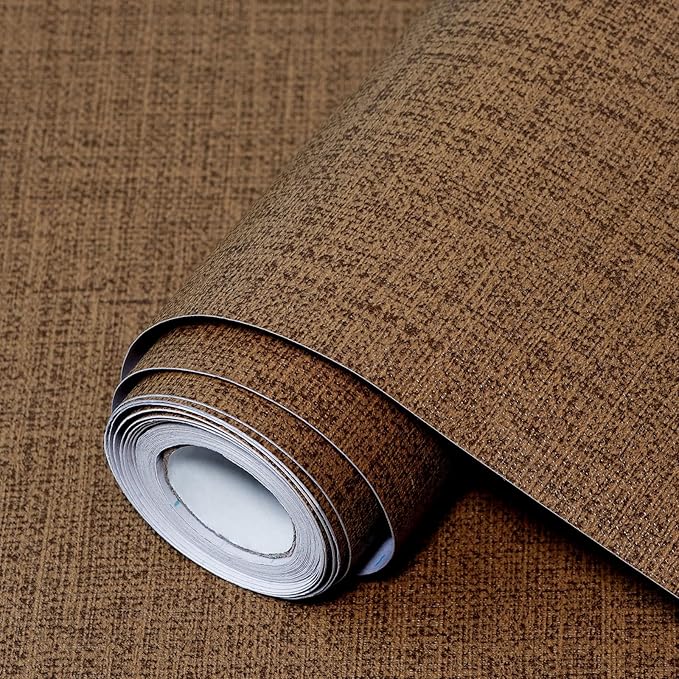 Brown Grasscloth Peel and Stick Wallpaper 17.3"x300" Faux Linen Textured by Uooar
