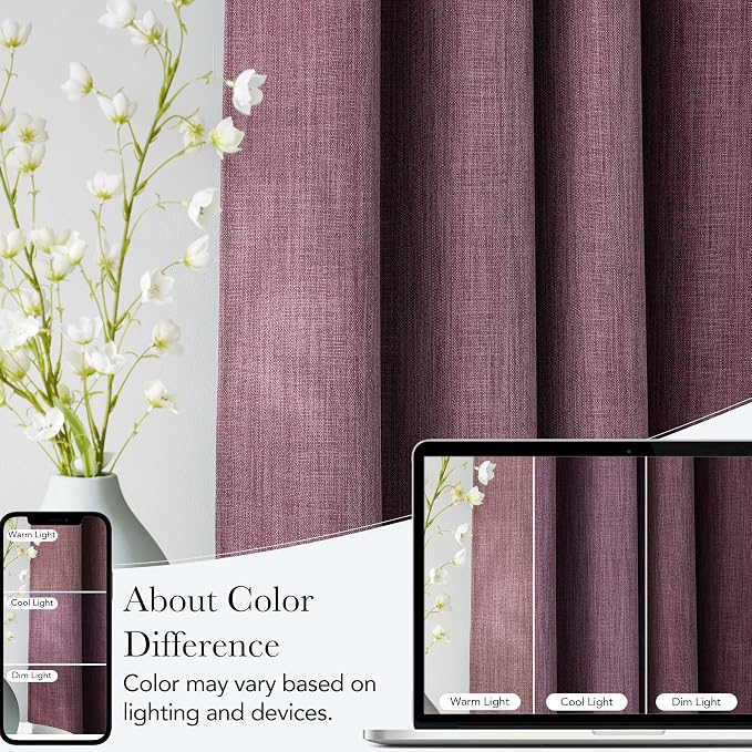 NICETOWN Short Faux Linen Greyish Purple Blackout Curtains 63 inches Long - Image 5