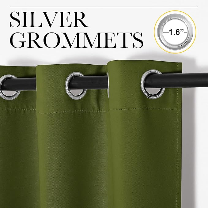 NICETOWN Olive Green Blackout Curtains 40 inches Length - Image 2