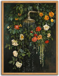 Floating Framed Floral Shower Wall Art, Vintage Botanical Flower Canvas Print by Unknown