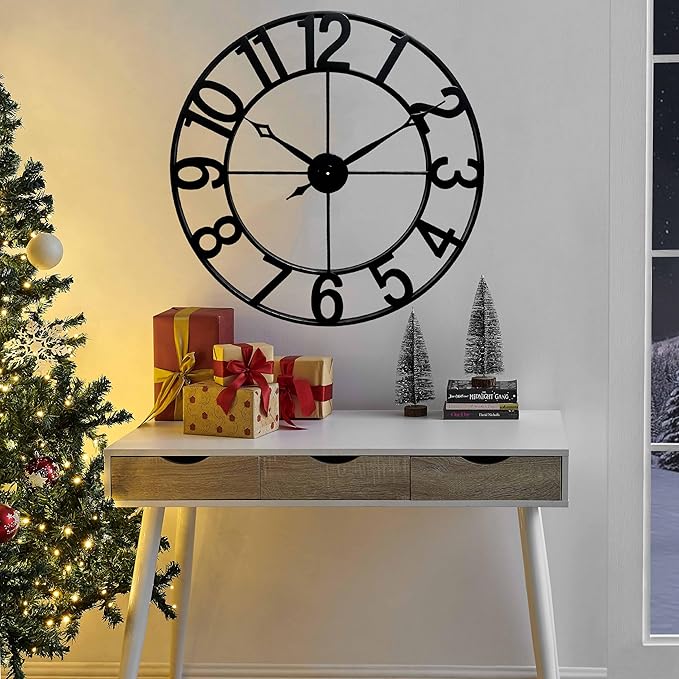 CLXEAST 30 Inch Wall Clocks for Living Room Decor, Oversized Large Black Metal - Image 6