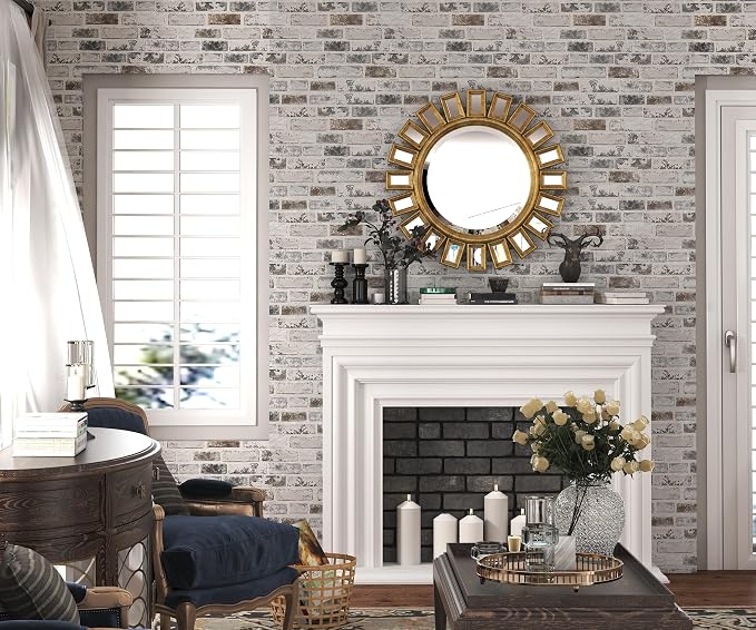 Brick Wallpaper Peel and Stick Wallpaper 17.3"x197" Grey and White 3D Brick - Image 2