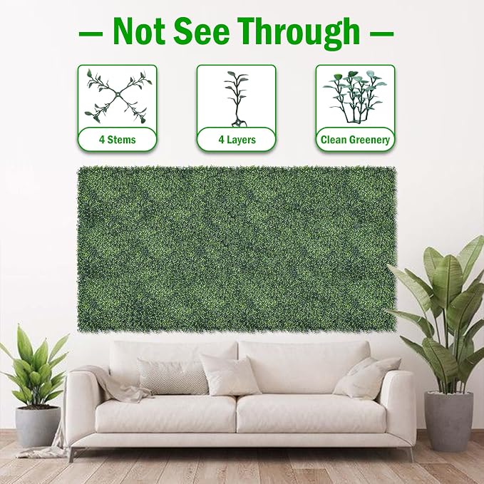 20x20Inch 6Pcs Grass Wall Panels, 4 Layers UV-Anti Boxwood Greenery Hedge - Image 3