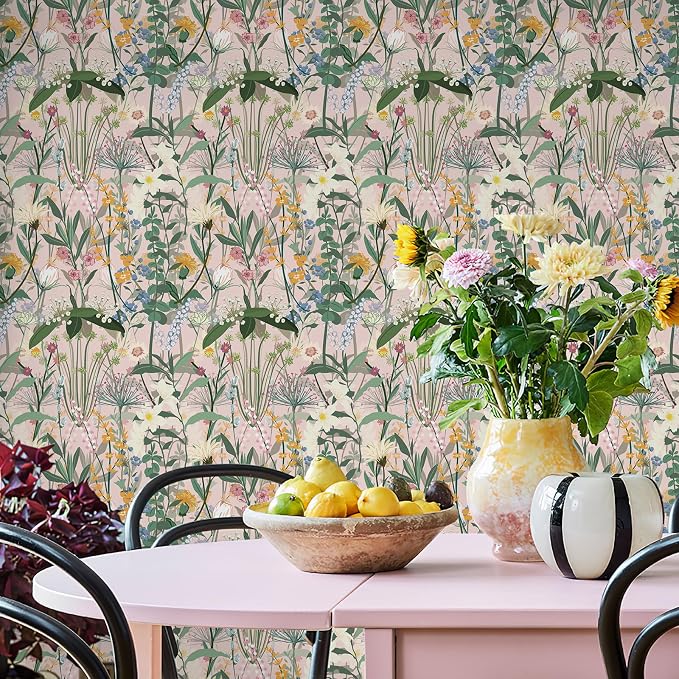 JiffDiff Floral Wallpaper Peel and Stick 17.3"x472" Pink Farm Wildwood Stick on - Image 6