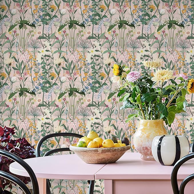 JiffDiff Floral Wallpaper Peel and Stick 17.3"x118" Pink Farm Wildwood Stick on - Image 3