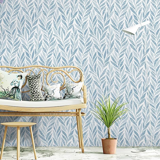 Safiyya 393"x17.3" Blue Peel and Stick Wallpaper Boho Contact Paper Modern - Image 6