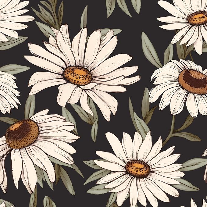 Laatse Boho Wallpaper Peel and Stick Dark Floral Contact Paper 17.5in x 118in by Laatse