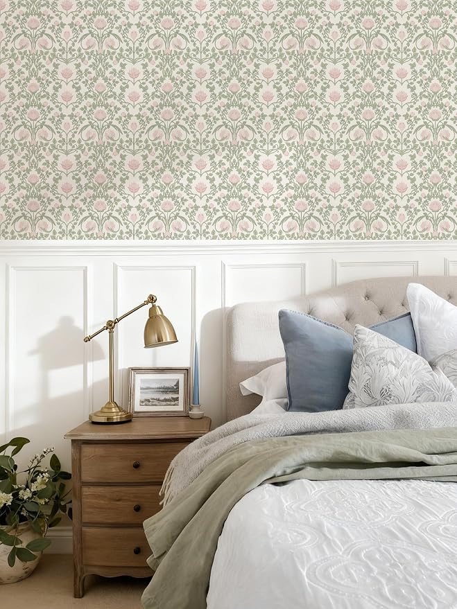 YXTII 590.5" × 17.3" Floral Wallpaper Peel and Stick Pink and Green Wallpaper - Image 3