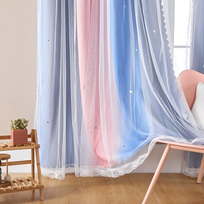 XiDi Curtains for Bedroom Decor, Rainbow PinkGreyBlue-34-96 by Addsomecolortolife