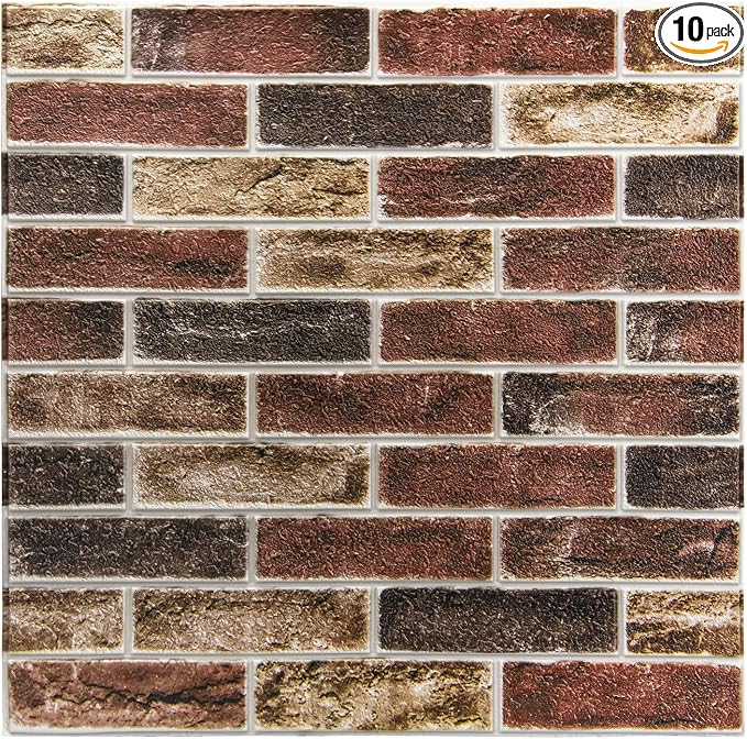 Art3d 10-Pack 52.5 Sq.Ft Faux Brick 3D Wall Panels Peel and Stick in Red Brown by Art3d