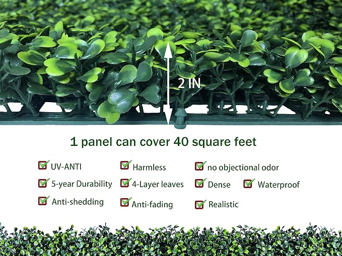ODTORY Artificial Boxwood Roll, 48x120 in UV-Anti Faux Ivy Boxwood Hedge Leaf - Image 3