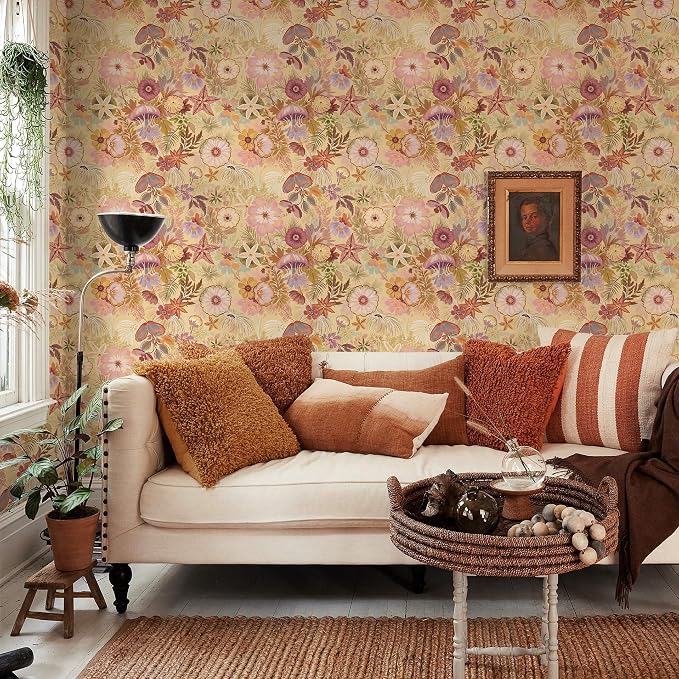 Ismoon Vintage Floral Peel and Stick Wallpaper Deep Beige Contact Paper - Image 6