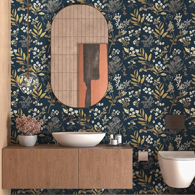 Laatse Dark Blue Leaf Wallpaper Peel and Stick Dark Floral Wallpaper - Image 2