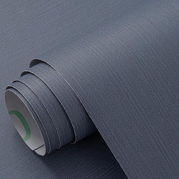Haimin Fabric Wallpaper Textured Contact Paper Navy Blue Peel and Stick Faux by HaiminHomeDecorWallpaper