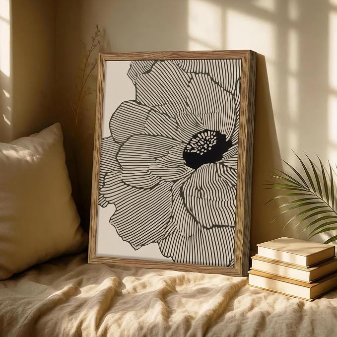 Framed Abstract Floral Wall Art, Neutral Lines Flower Canvas Wall Decor Painting - Image 8
