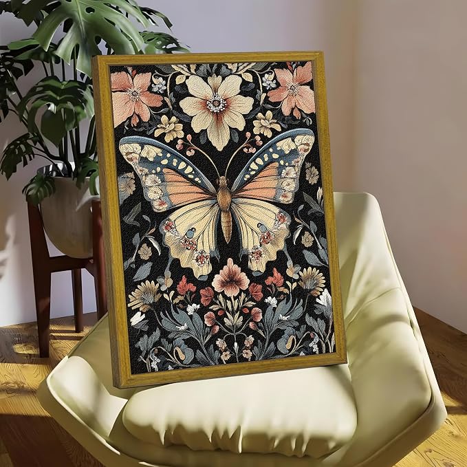 Hand Drawn Sandstone Nature Floral Wall Art, Framed Vintage 3D Textured - Image 2