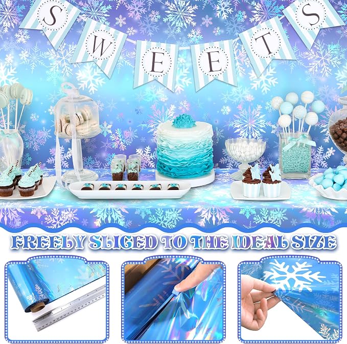 Kochorie 100 Ft x 54 Inch Iridescent Winter Snowflake Tablecloth Roll - Image 4