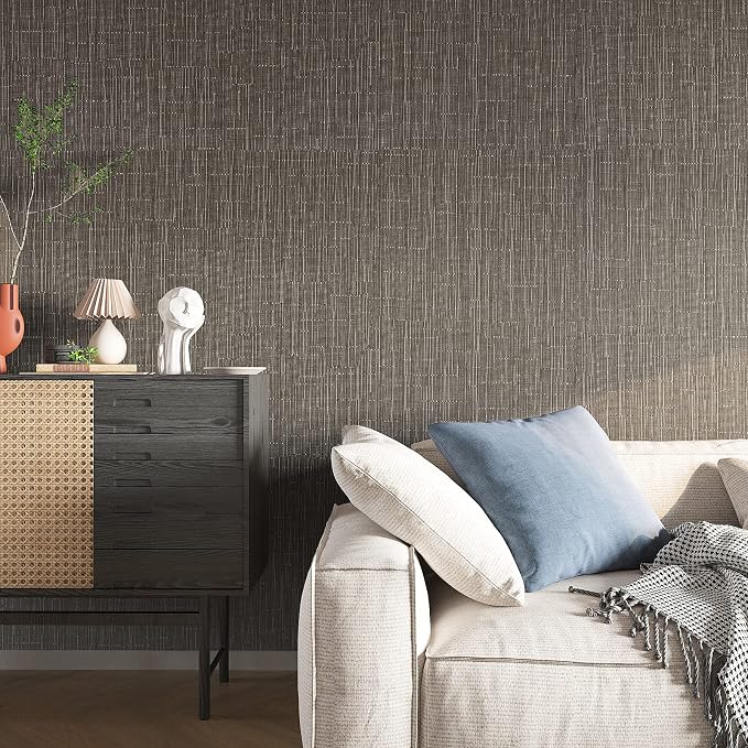 VEELIKE Truffle Brown Grasscloth Peel and Stick Wallpaper Faux Woven Grasscloth - Image 3