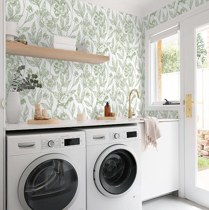 Timeet Peel and Stick Wallpaper Green Floral Wall Paper - Image 6
