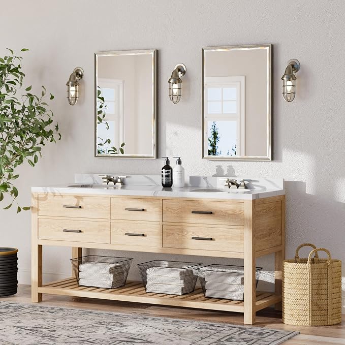 Brushed Nickel Bathroom Mirror, 24x36 Inch Beveled Framed Bathroom Mirror - Image 6